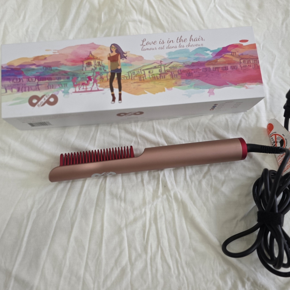 NFINITY Rose Gold Heated Straightening Hair Brush with Red Bristles